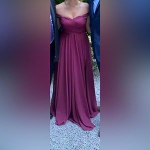 Mulberry size 10 off the shoulder A line long chiffon bridesmaid dress